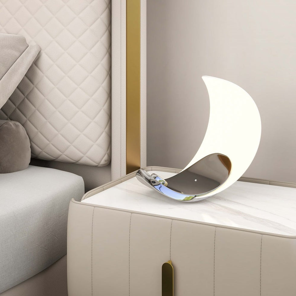 HMR - White Half-Moon Warm Light Table Lamp with Adjustable Brightness Metal Desk Lamp