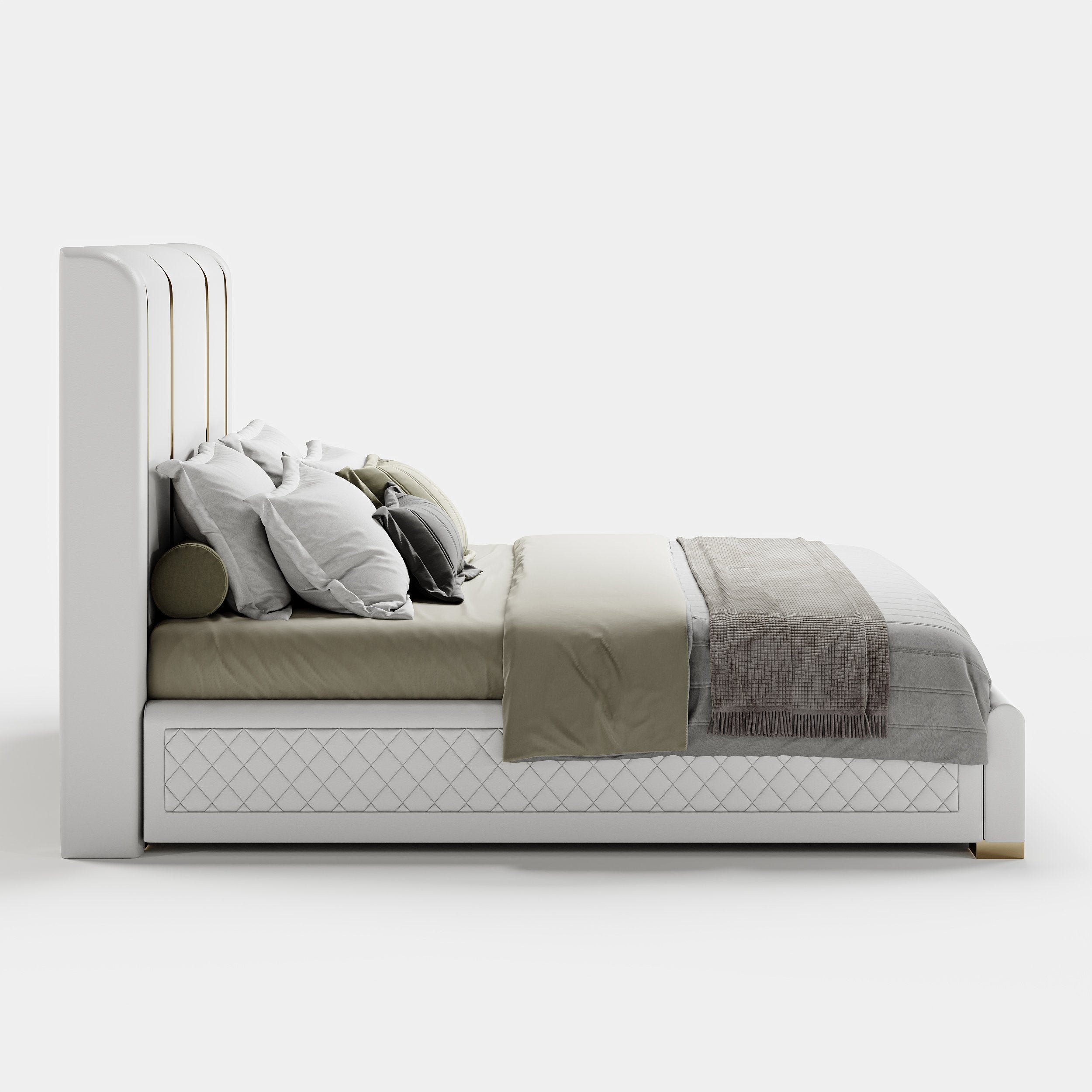 HMR - Modern Upholstered Bed Frame with Polished Gold and Faux Leather Headboard