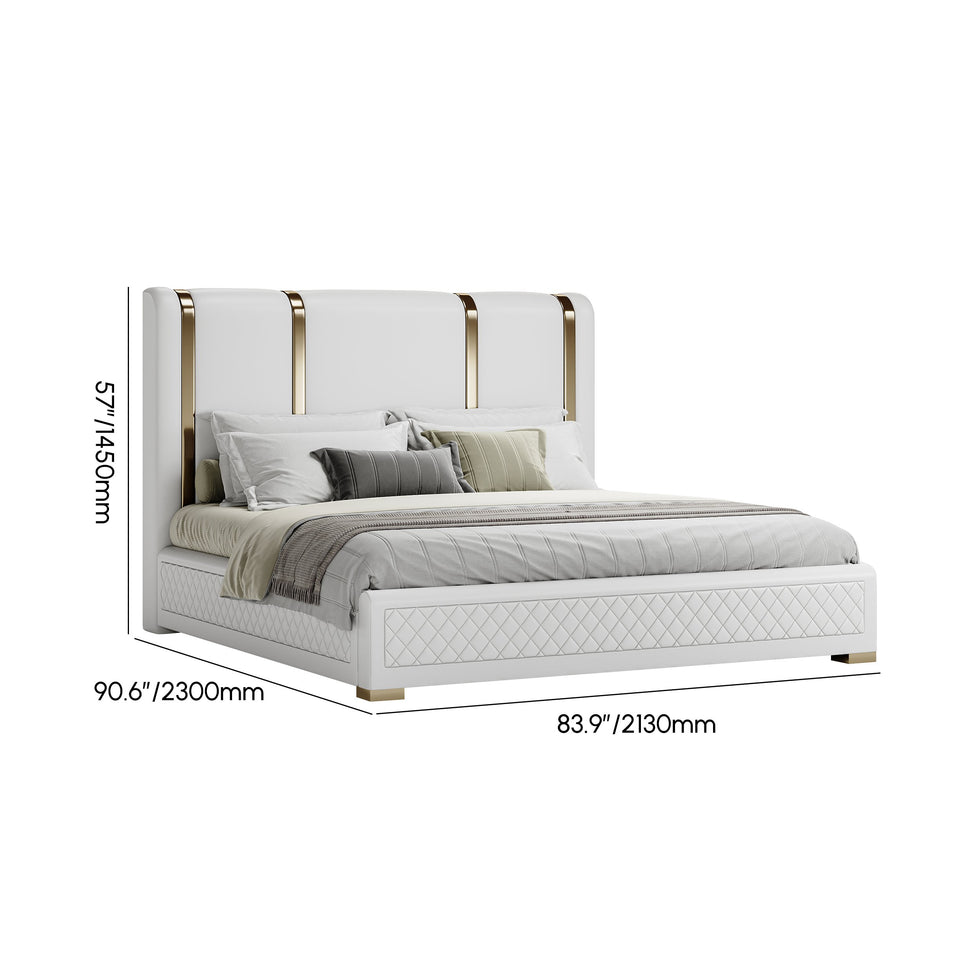 HMR - Modern Upholstered Bed Frame with Polished Gold and Faux Leather Headboard