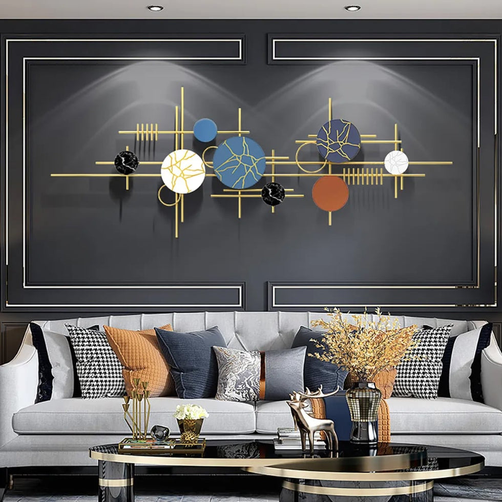 HMR - 59" Modern Geometric Metal Wall Decor in Multi-color Overlapping Wall Background Art