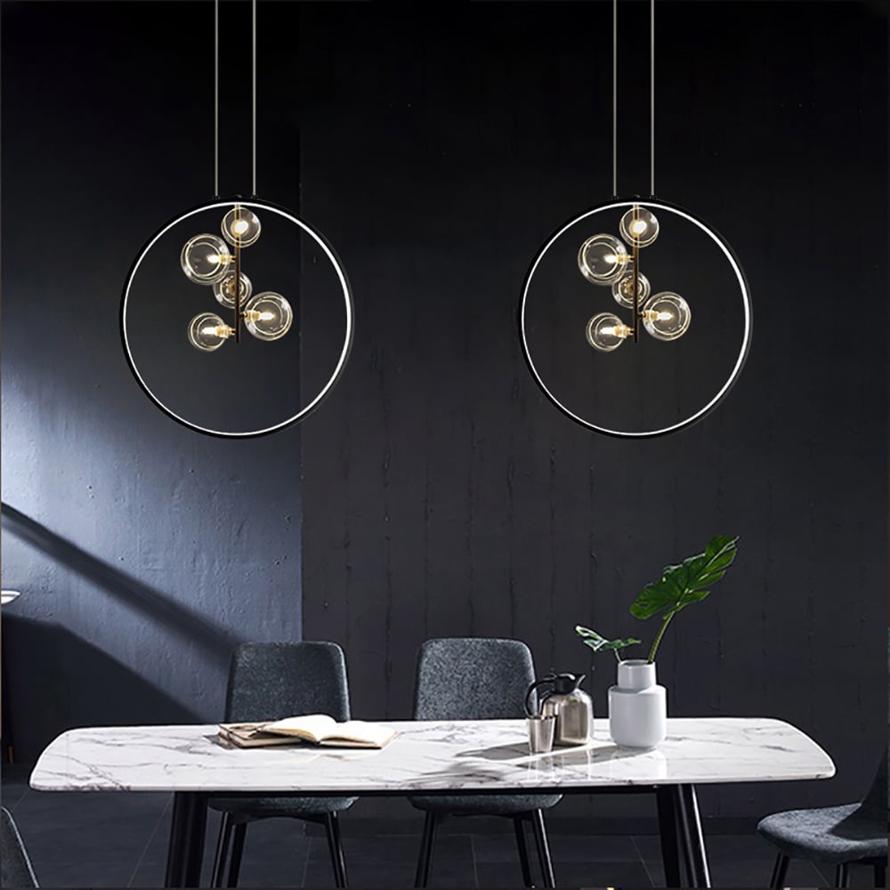 HMR - Bubi Black Pendant Light Minimalist Glass Globe LED Light for Dining Room