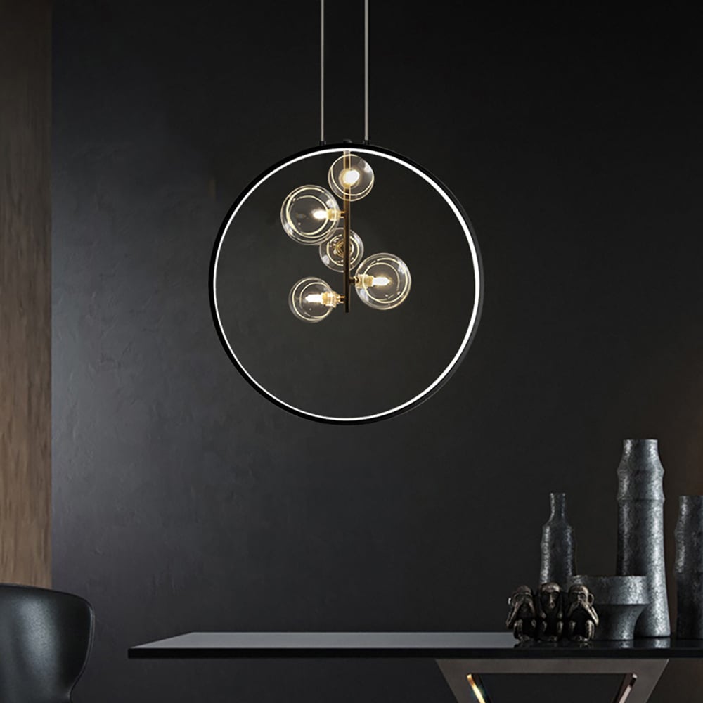 HMR - Bubi Black Pendant Light Minimalist Glass Globe LED Light for Dining Room