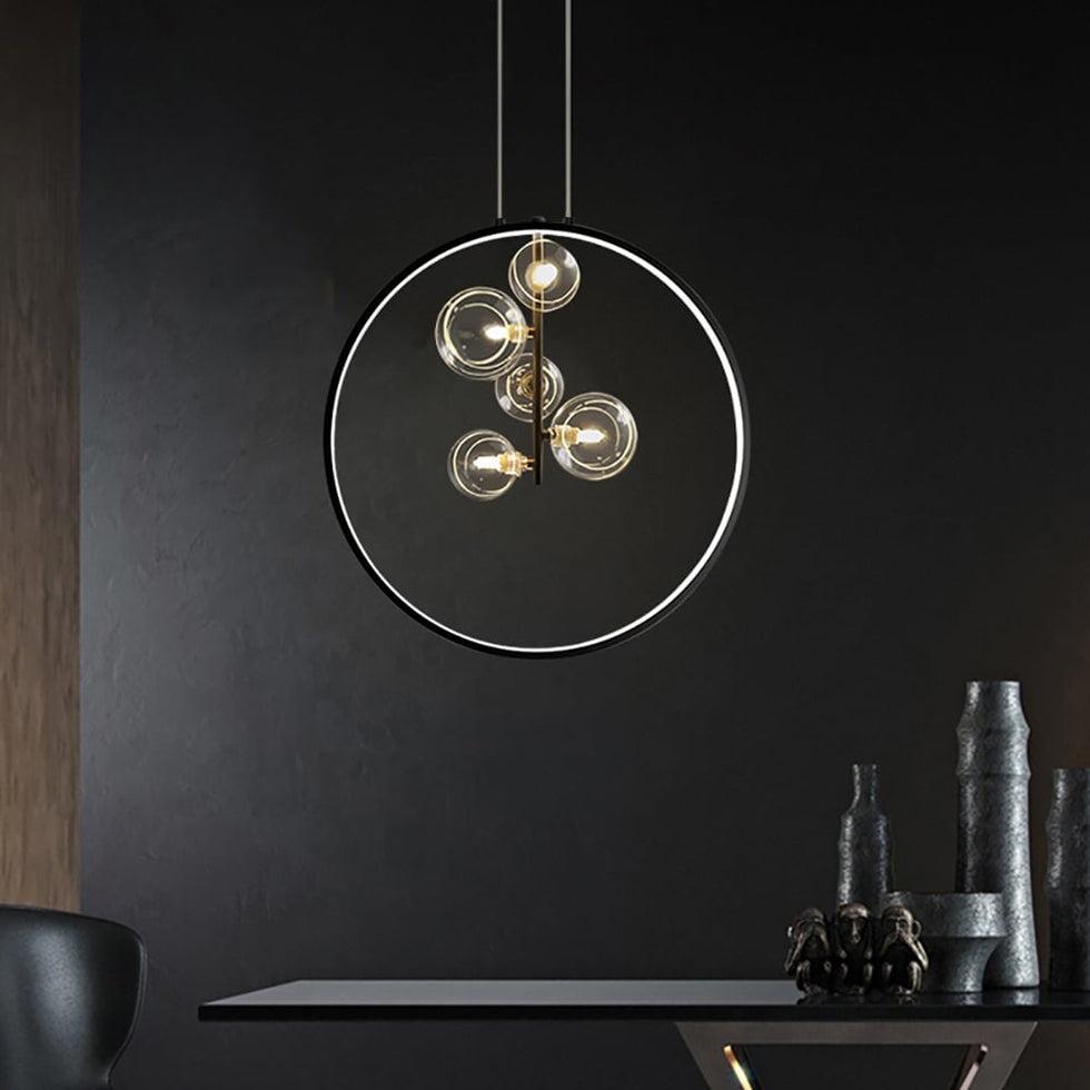 HMR - Bubi Black Pendant Light Minimalist Glass Globe LED Light for Dining Room