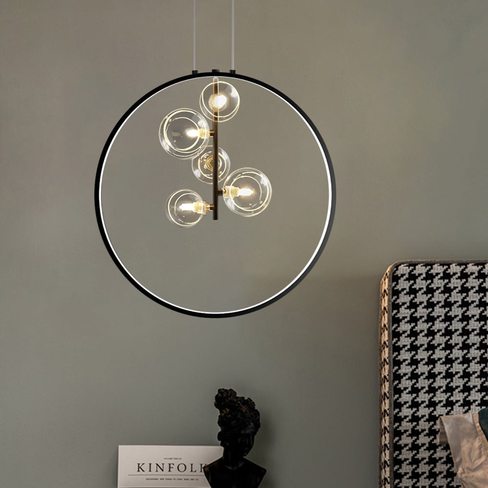 HMR - Bubi Black Pendant Light Minimalist Glass Globe LED Light for Dining Room