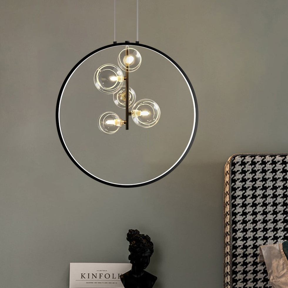 HMR - Bubi Black Pendant Light Minimalist Glass Globe LED Light for Dining Room
