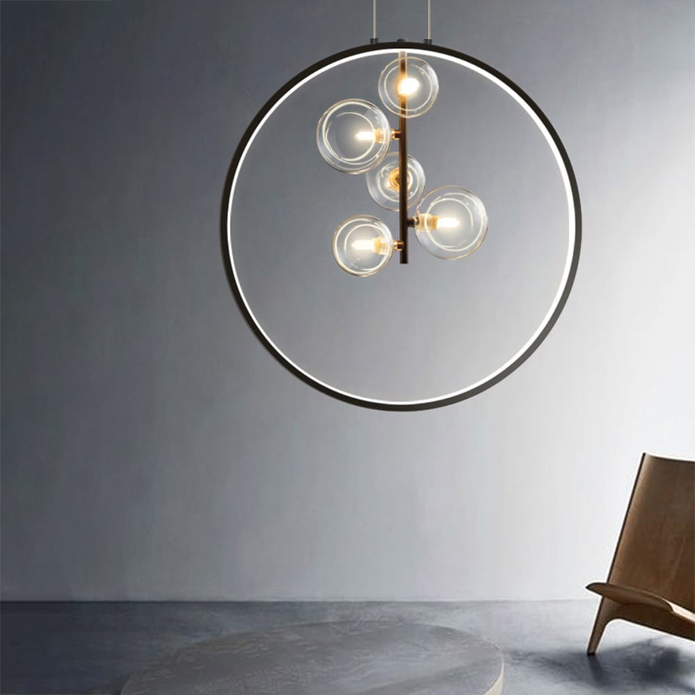 HMR - Bubi Black Pendant Light Minimalist Glass Globe LED Light for Dining Room