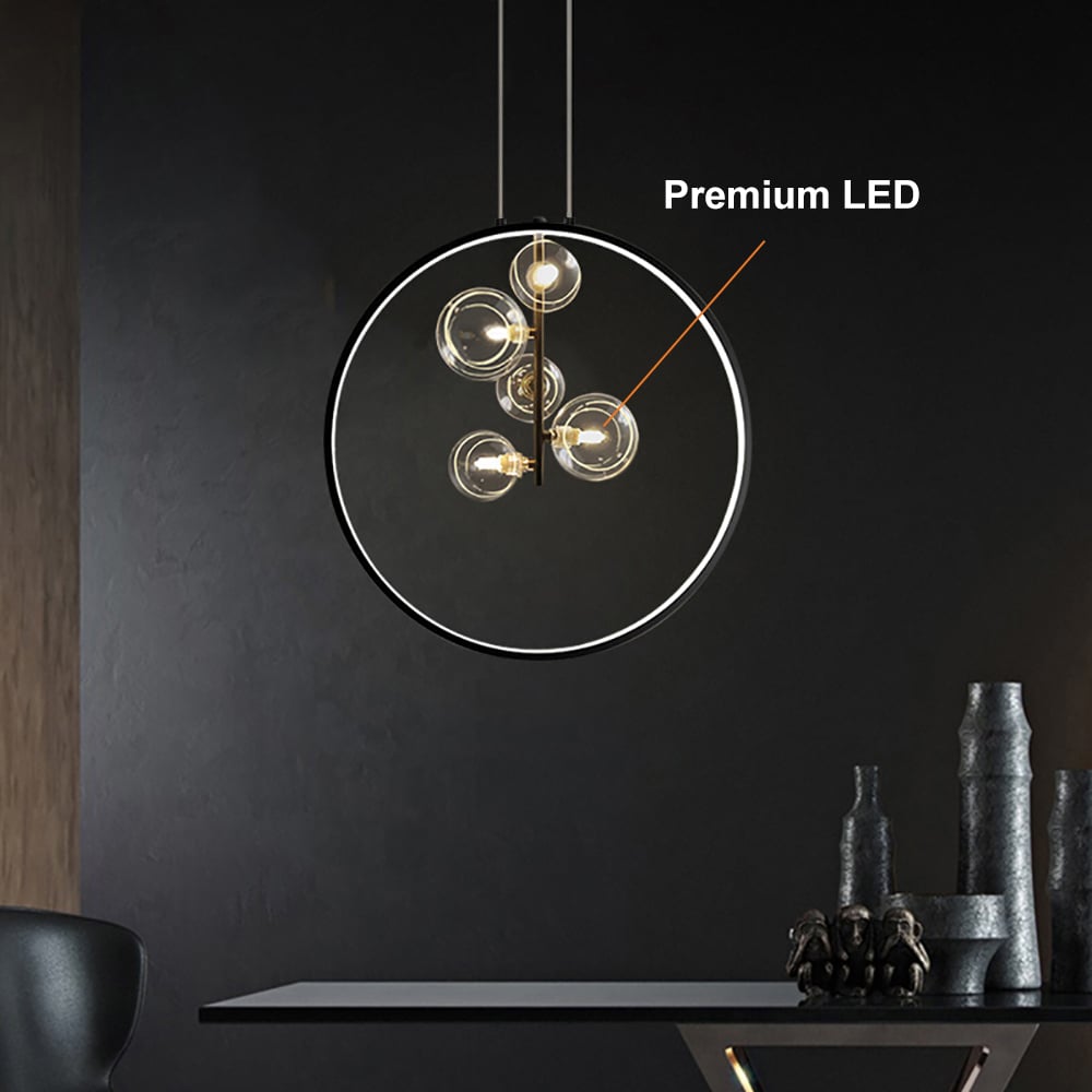 HMR - Bubi Black Pendant Light Minimalist Glass Globe LED Light for Dining Room
