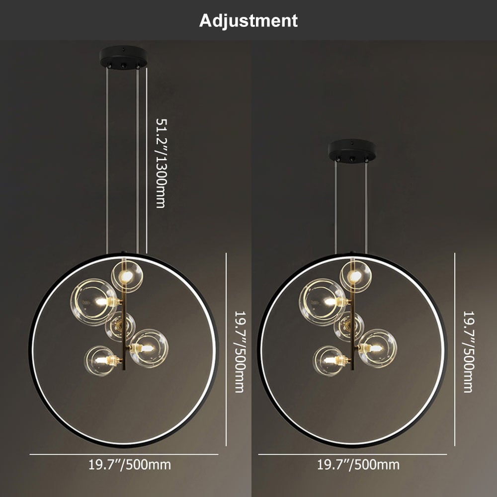 HMR - Bubi Black Pendant Light Minimalist Glass Globe LED Light for Dining Room