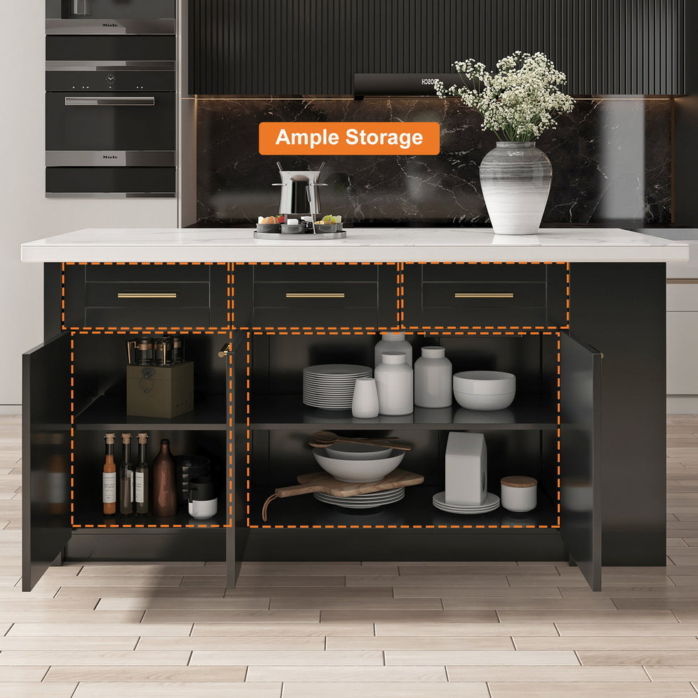 HMR - 72" Modern Style Laminate Kitchen Islands with Multi-Storage