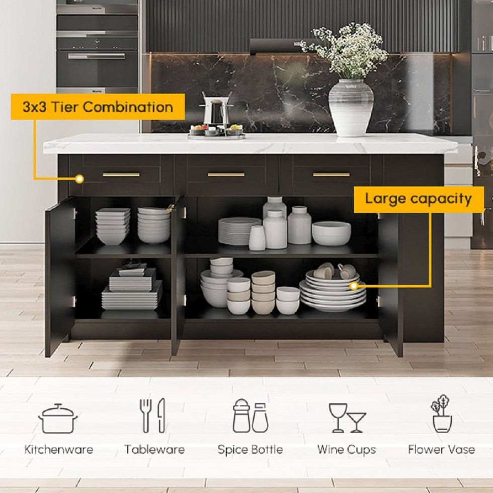 HMR - 72" Modern Style Laminate Kitchen Islands with Multi-Storage