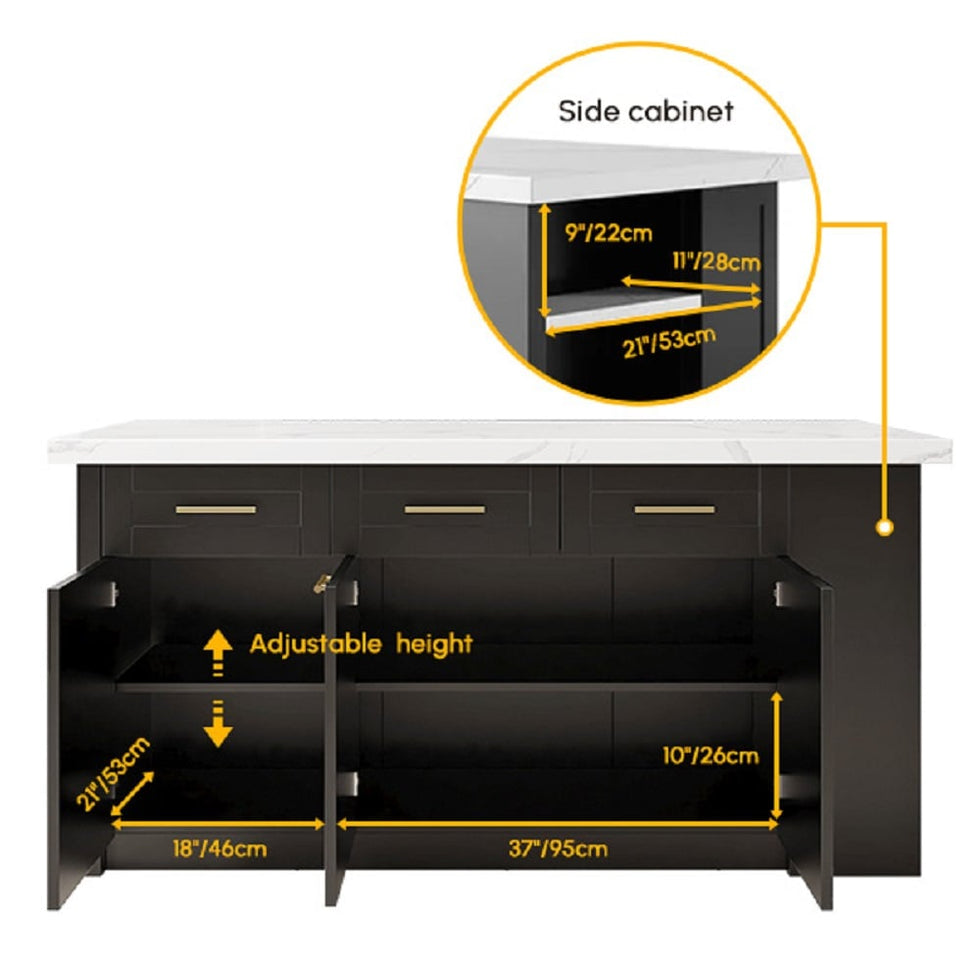 HMR - 72" Modern Style Laminate Kitchen Islands with Multi-Storage