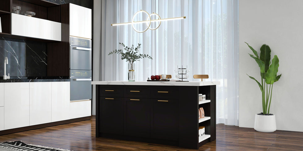 HMR - 72" Modern Style Laminate Kitchen Islands with Multi-Storage