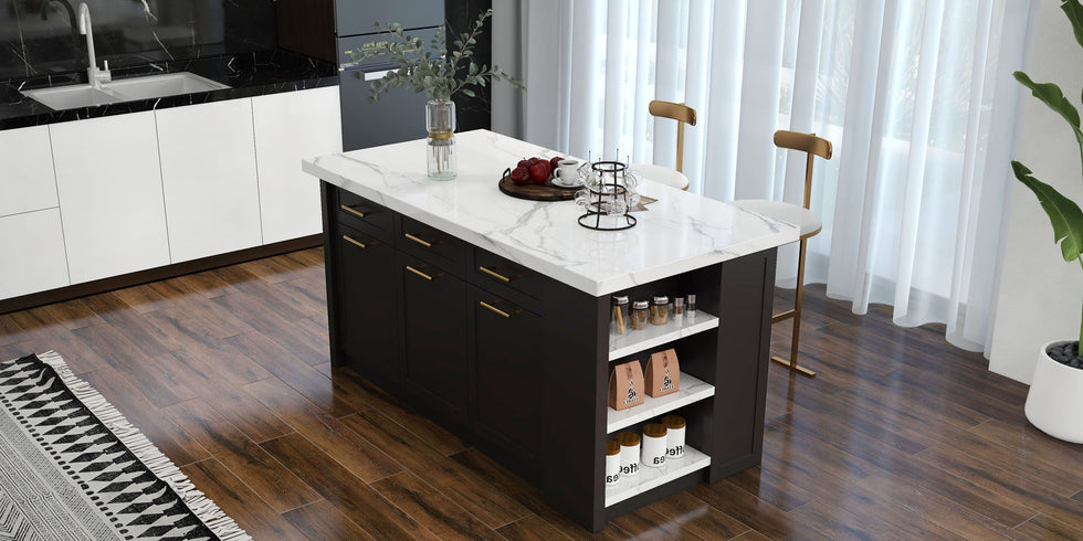 HMR - 72" Modern Style Laminate Kitchen Islands with Multi-Storage