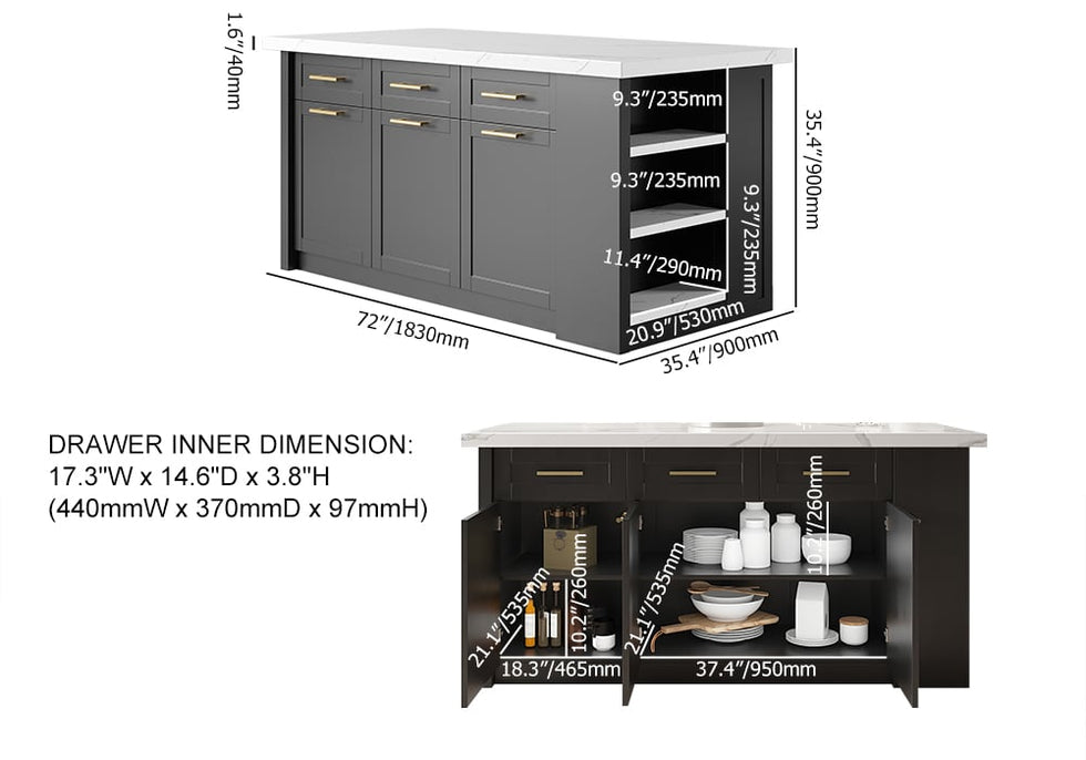 HMR - 72" Modern Style Laminate Kitchen Islands with Multi-Storage