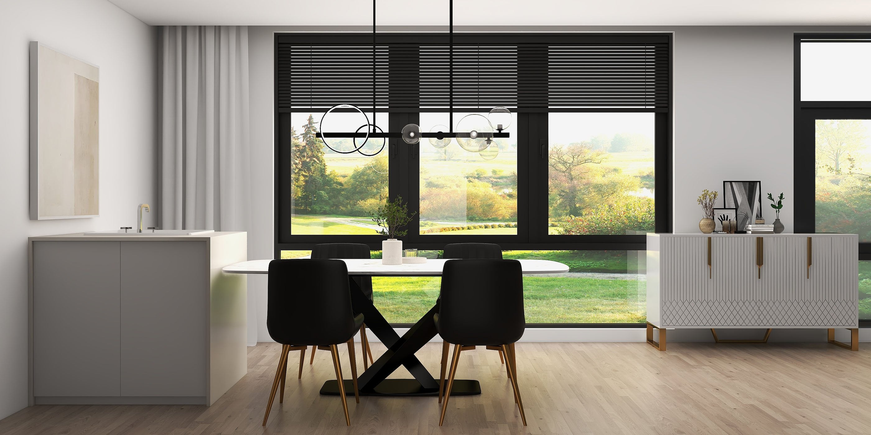 HMR - Bubi Minimalist 5-Light Glass Globe Shade Sputnik Kitchen Island Light Globe Light Black