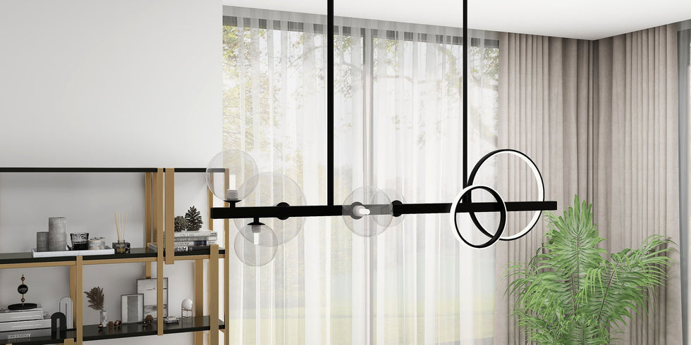 HMR - Bubi Minimalist 5-Light Glass Globe Shade Sputnik Kitchen Island Light Globe Light Black