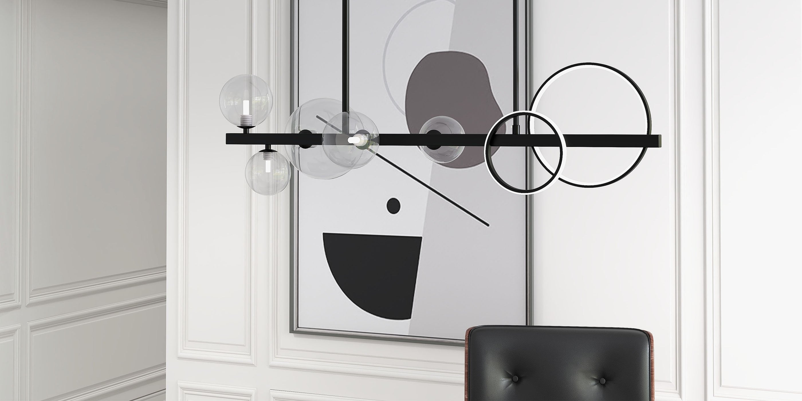 HMR - Bubi Minimalist 5-Light Glass Globe Shade Sputnik Kitchen Island Light Globe Light Black