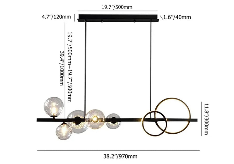 HMR - Bubi Minimalist 5-Light Glass Globe Shade Sputnik Kitchen Island Light Globe Light Black