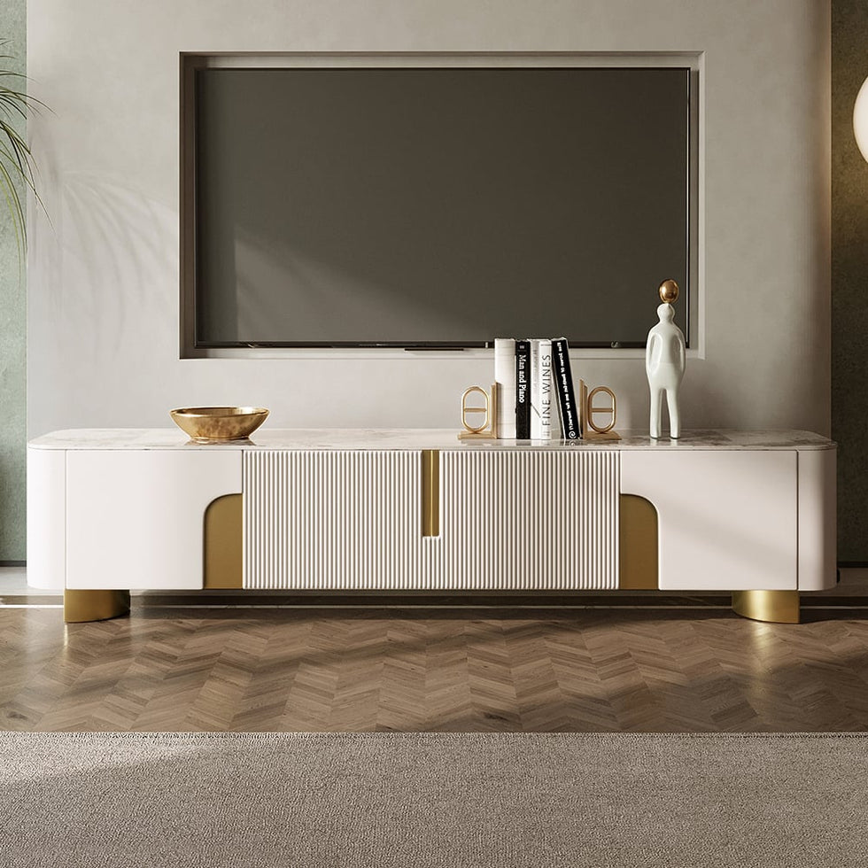 HMR - Artus Modern TV Stand Stone Top 4 Doors with Storage Media Console