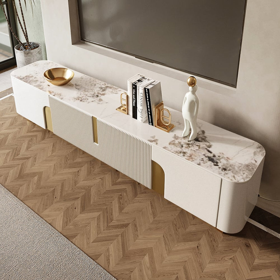 HMR - Artus Modern TV Stand Stone Top 4 Doors with Storage Media Console