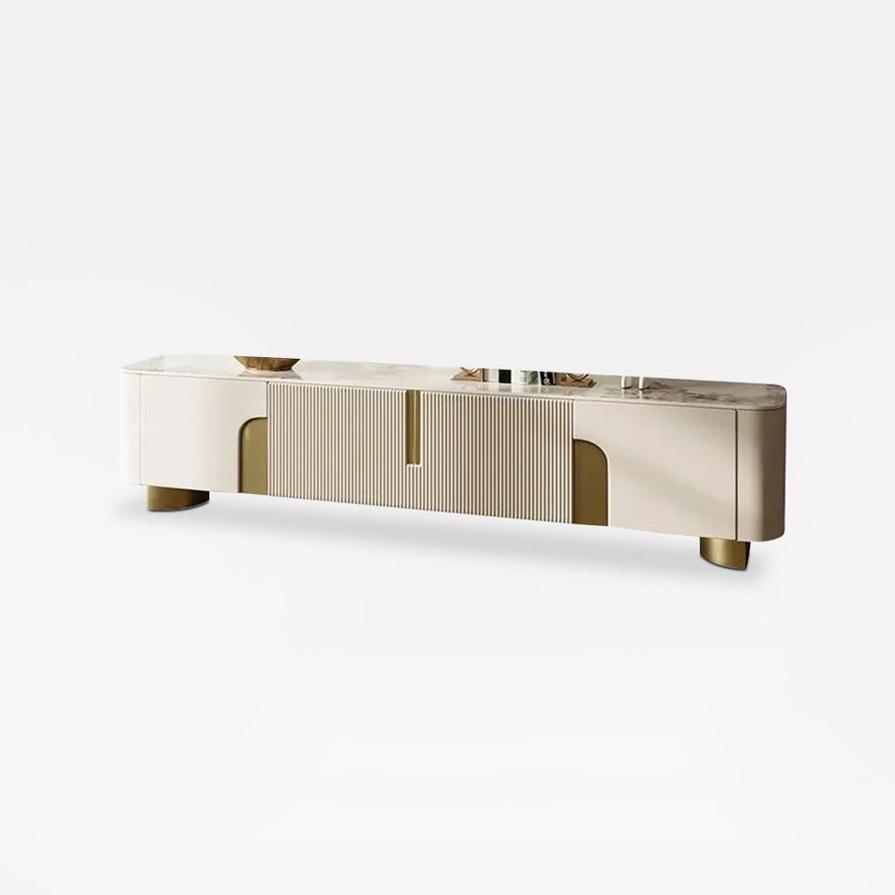 HMR - Artus Modern TV Stand Stone Top 4 Doors with Storage Media Console