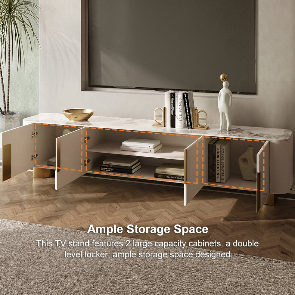 HMR - Artus Modern TV Stand Stone Top 4 Doors with Storage Media Console