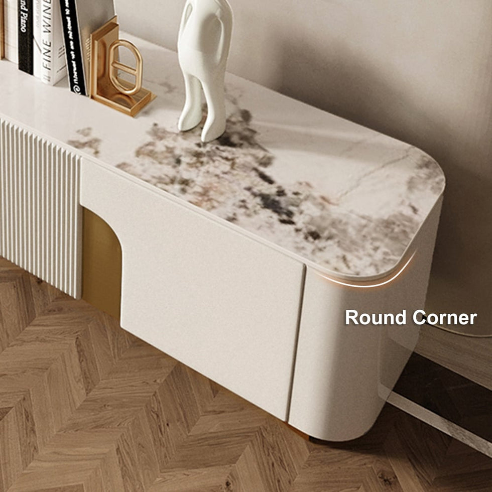 HMR - Artus Modern TV Stand Stone Top 4 Doors with Storage Media Console
