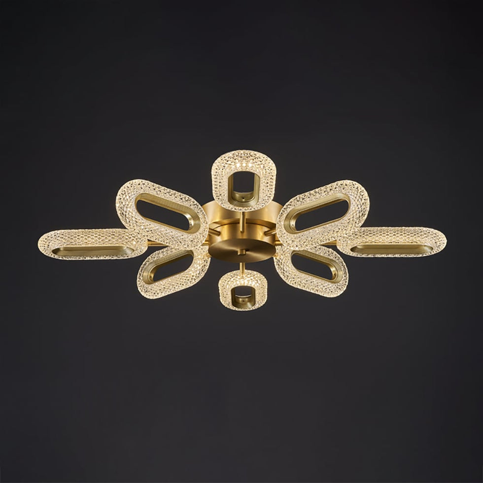 HMR - Ovated Brass Semi Flush Mount Light 8-Light LED Ceiling Light Ring Light Fixture in Gold