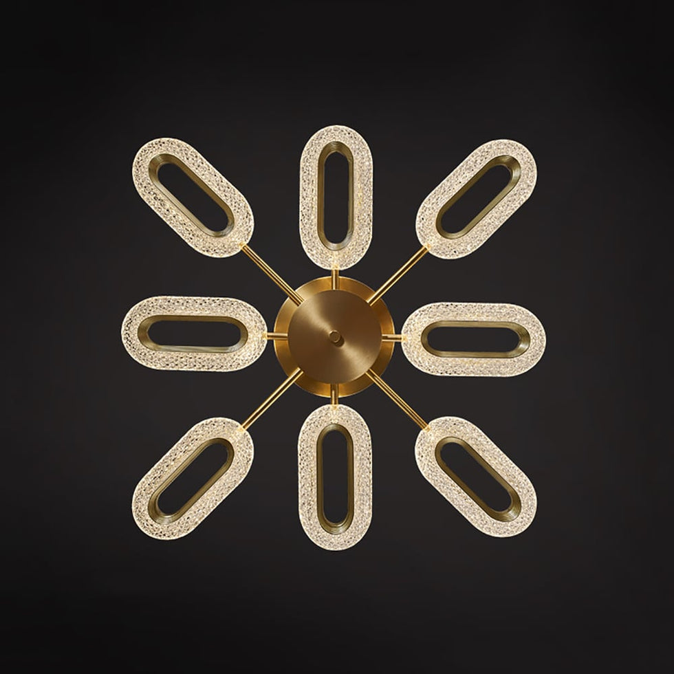HMR - Ovated Brass Semi Flush Mount Light 8-Light LED Ceiling Light Ring Light Fixture in Gold