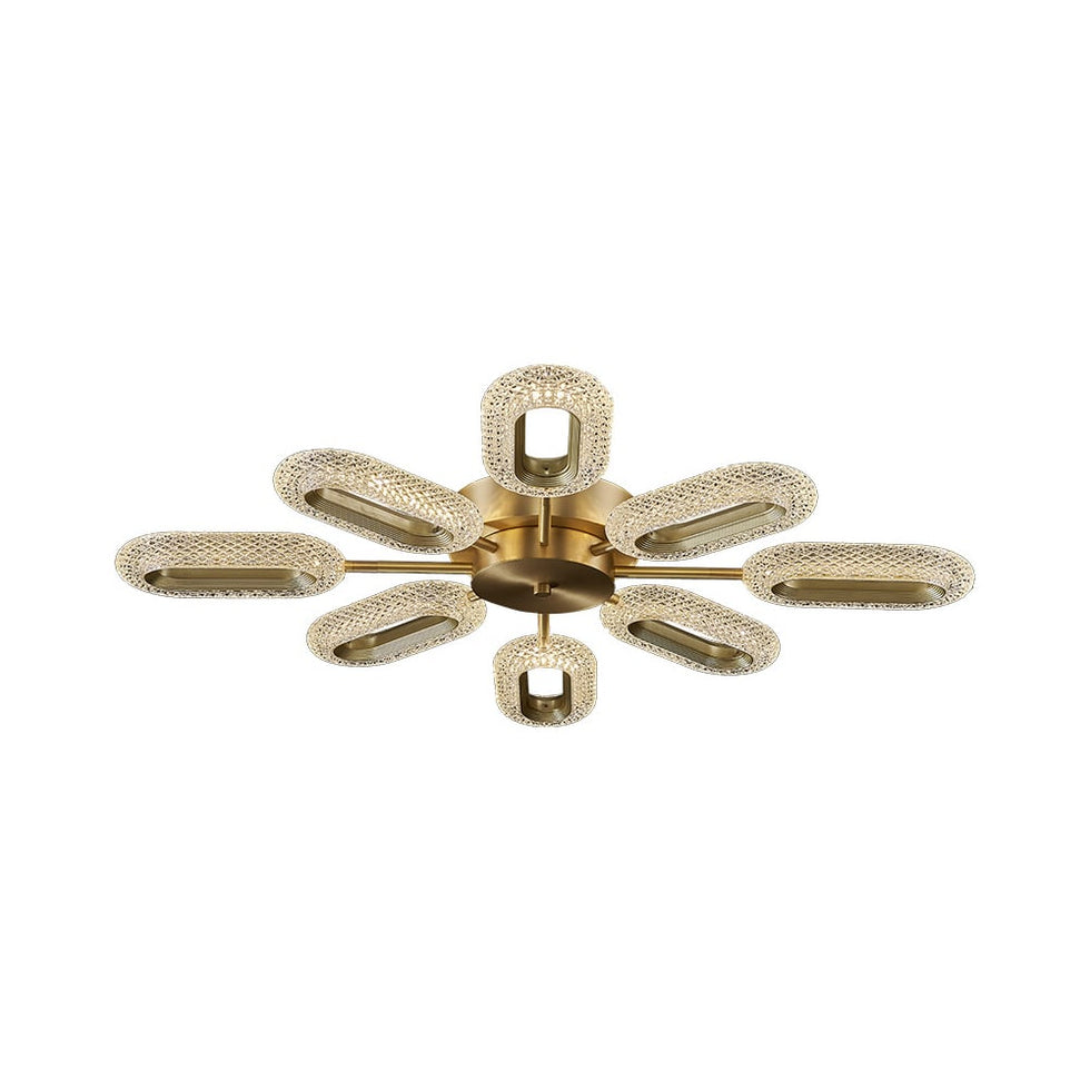 HMR - Ovated Brass Semi Flush Mount Light 8-Light LED Ceiling Light Ring Light Fixture in Gold