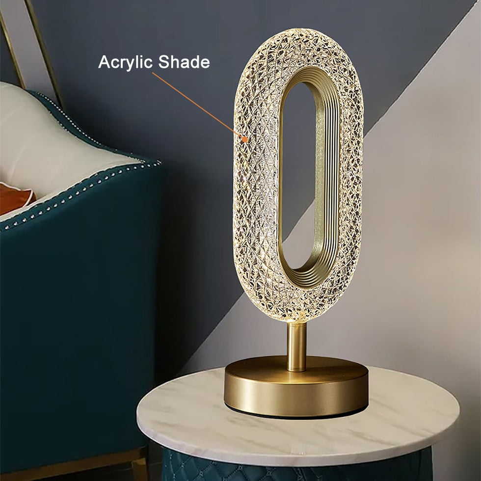 HMR - Ovated Modern LED Table Lamp Plug in Desk Lamps for Living Room Ring Shape in Gold