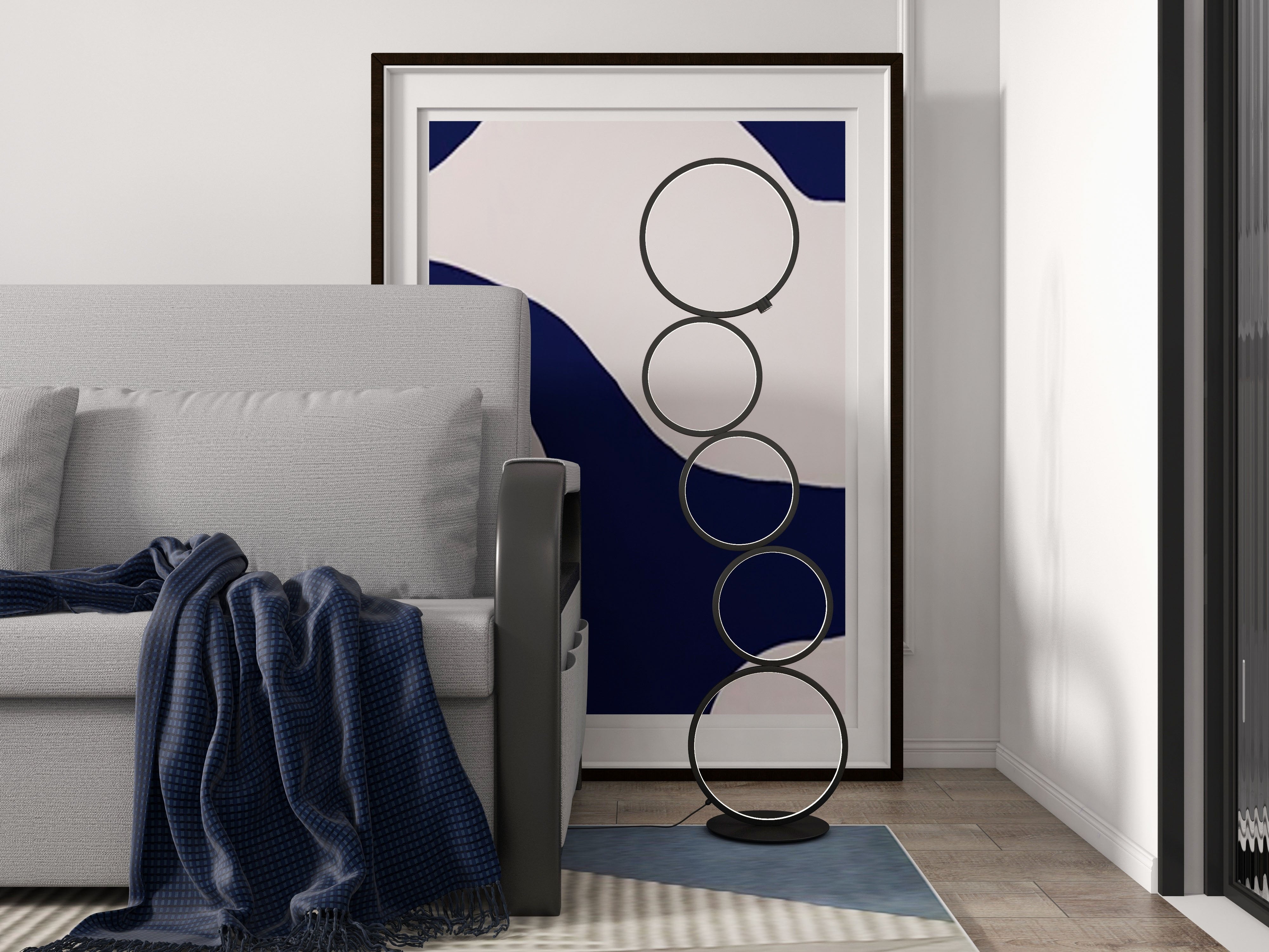 HMR - Multi-Head Integrated LED Floor Lamp 5-Ring Geometric Standing Light