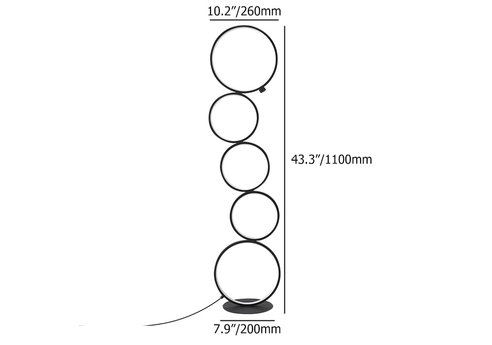 HMR - Multi-Head Integrated LED Floor Lamp 5-Ring Geometric Standing Light