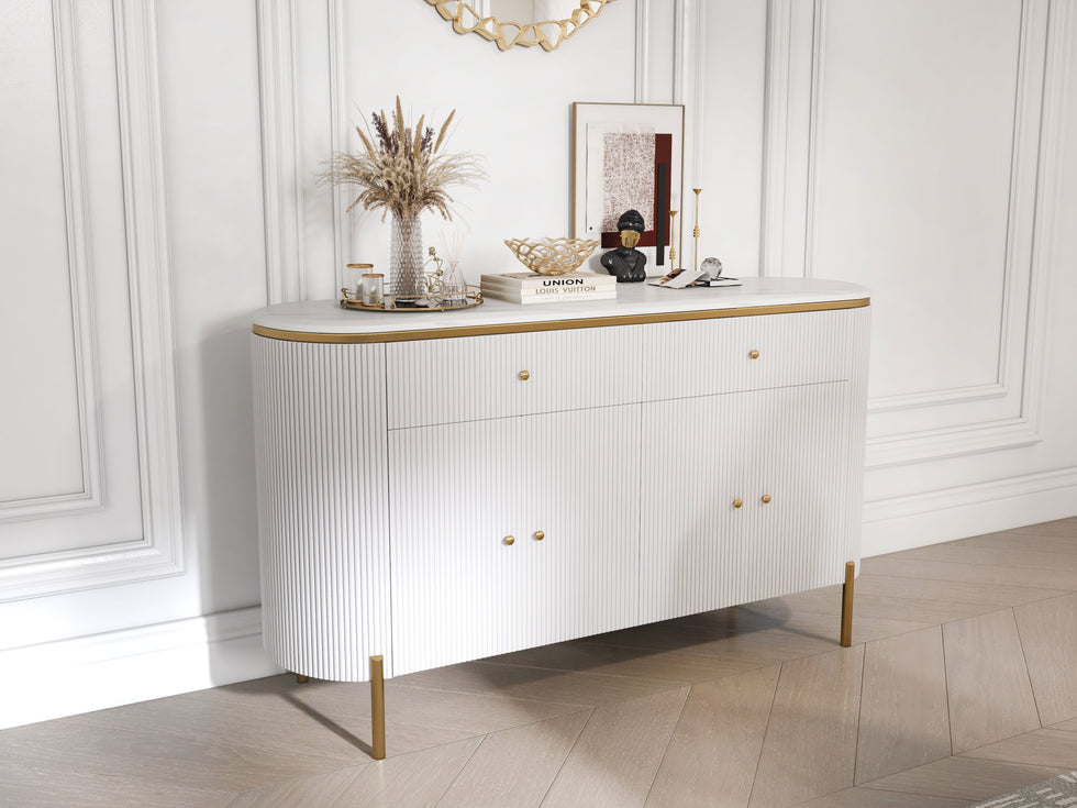 HMR - Yelly 55.1" Modern Marble Top Buffet & Sideboard Doors & Drawers & Shelves