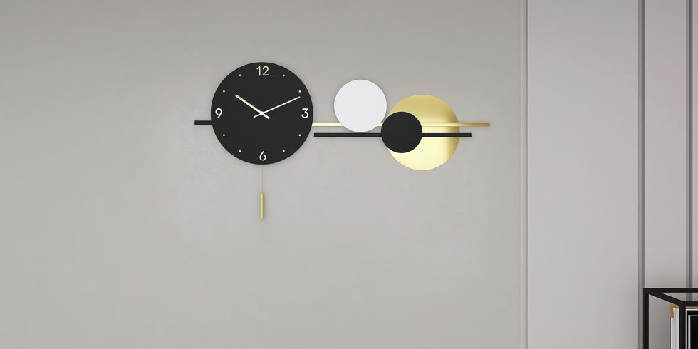 HMR - Geometric Round Digital Large Wall Clock Oversized in Black/White/Yellow