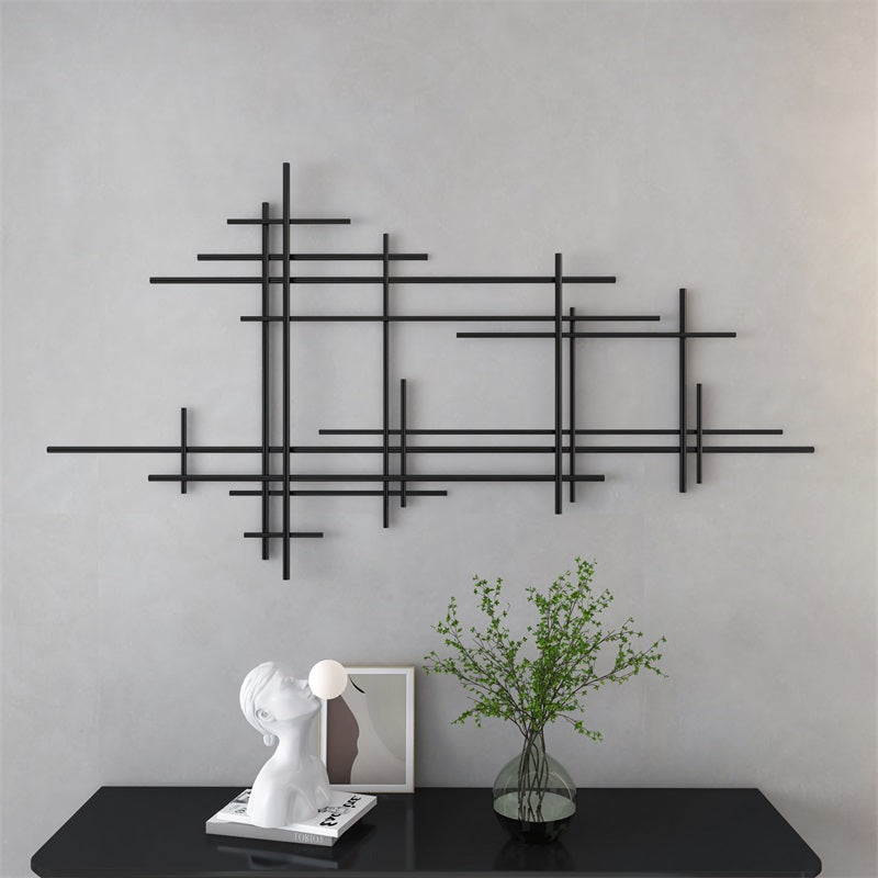 HMR - 39" Minimalist Black Metal Wall Decor with Vertical Lines for Living Room,Office,Hotel