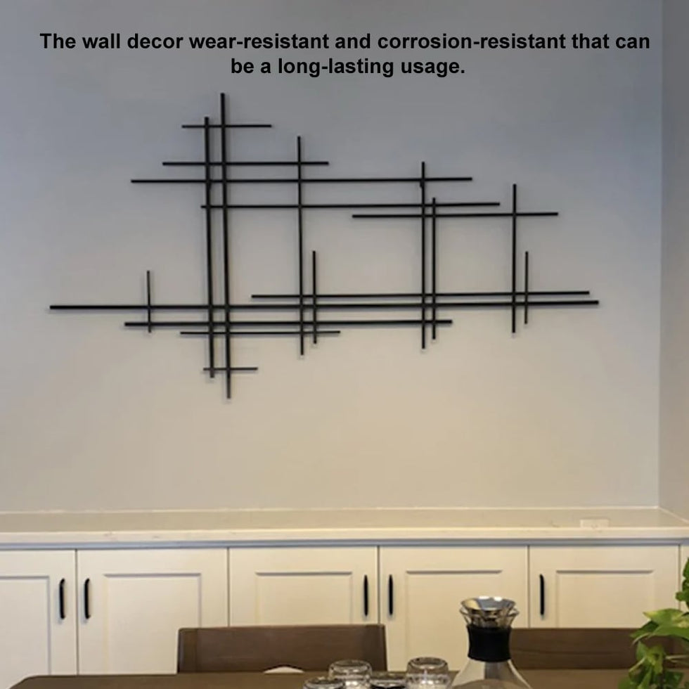 HMR - 39" Minimalist Black Metal Wall Decor with Vertical Lines for Living Room,Office,Hotel
