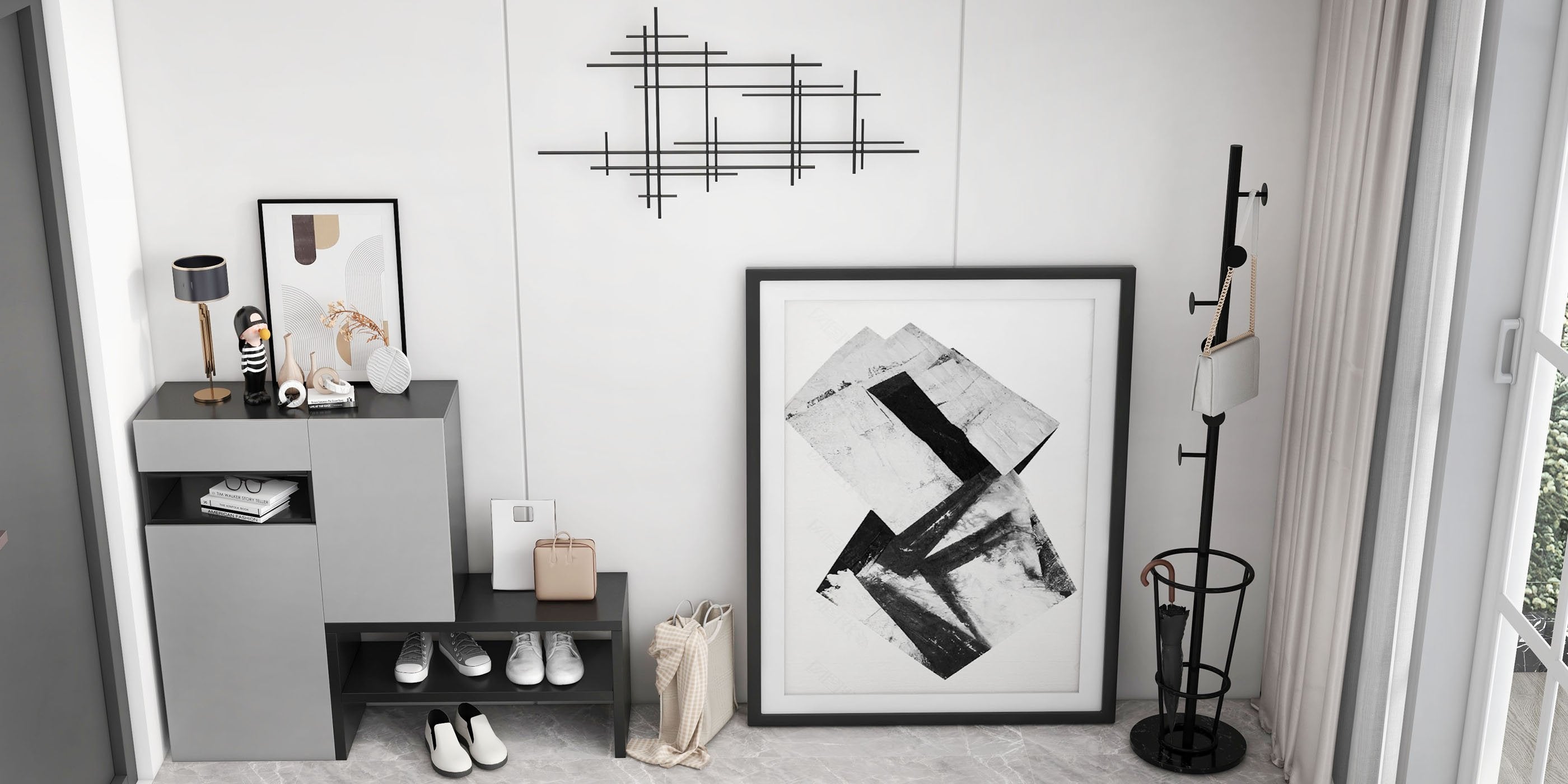 HMR - 39" Minimalist Black Metal Wall Decor with Vertical Lines for Living Room,Office,Hotel