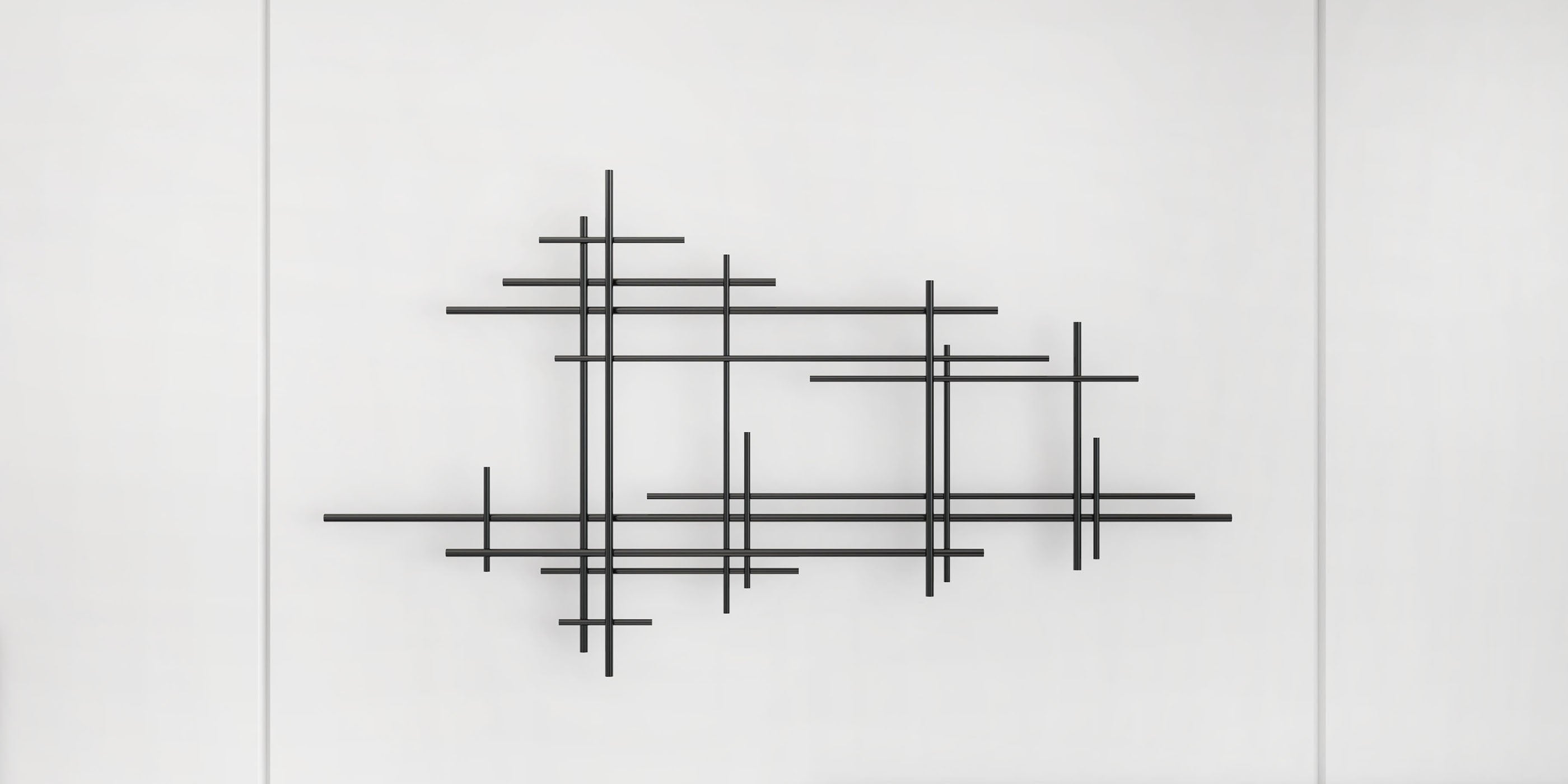 HMR - 39" Minimalist Black Metal Wall Decor with Vertical Lines for Living Room,Office,Hotel