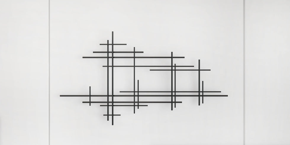 HMR - 39" Minimalist Black Metal Wall Decor with Vertical Lines for Living Room,Office,Hotel
