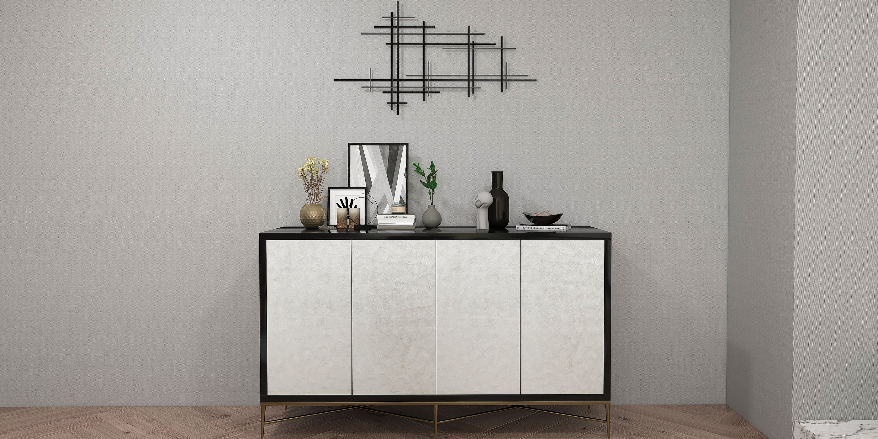HMR - 39" Minimalist Black Metal Wall Decor with Vertical Lines for Living Room,Office,Hotel