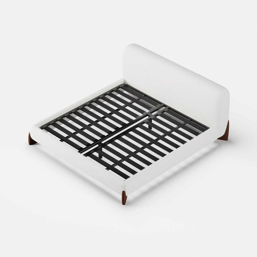 HMR - Curva Boucle Upholstered Platform Bed with Walnut Legs