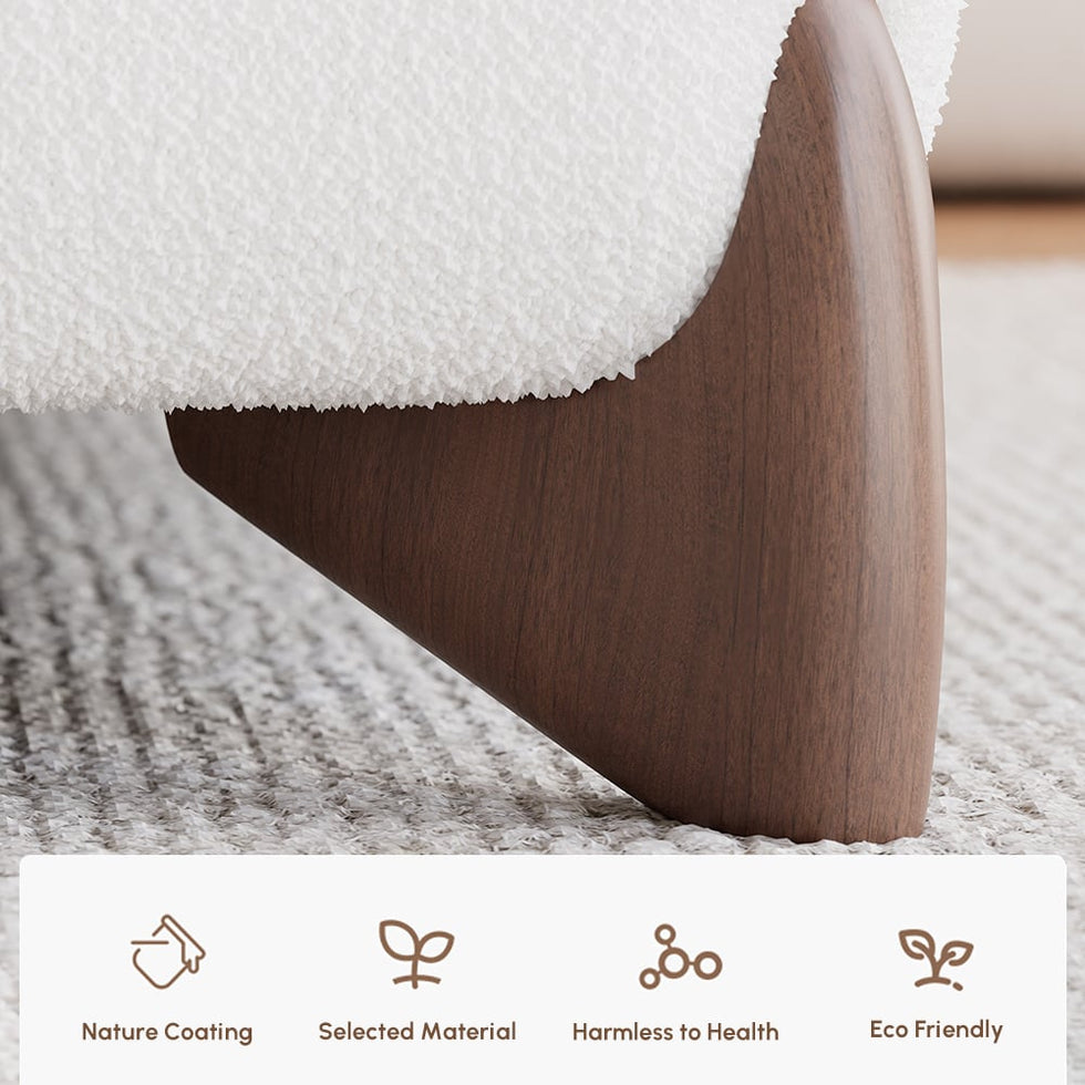 HMR - Curva Boucle Upholstered Platform Bed with Walnut Legs