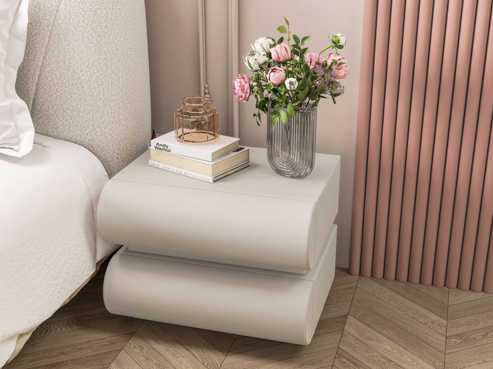 HMR - Curva Boucle Upholstered Platform Bed with Walnut Legs