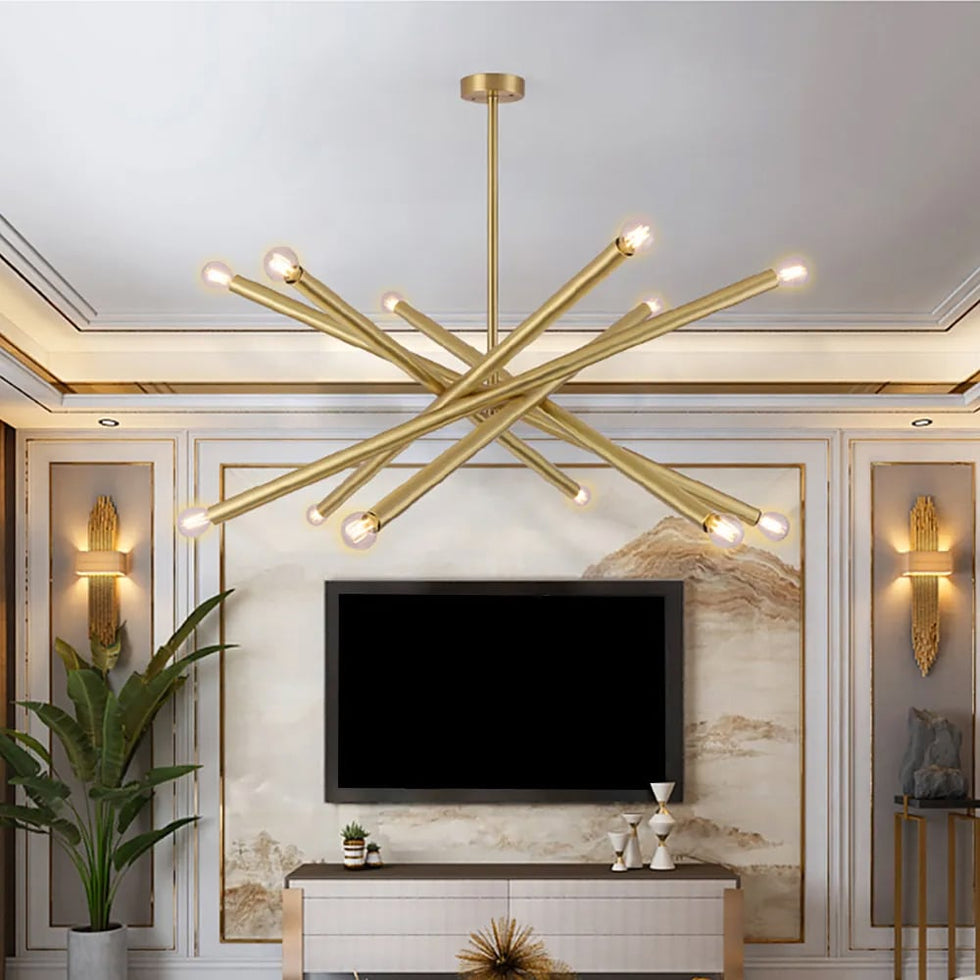 HMR - Modern 12Light Sputnik SemiFlush Mount Light with Hanging Rod