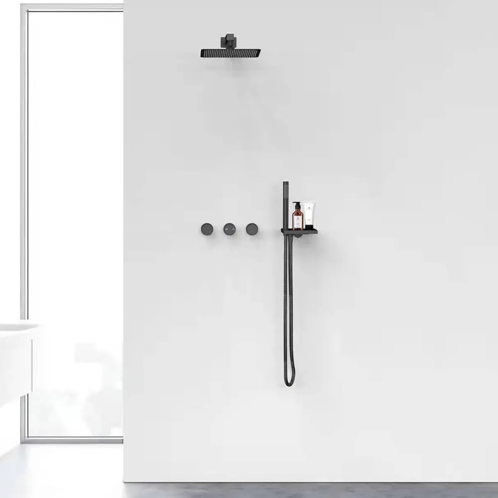 HMR - Wall-Mounted Double Functions Shower System with Standard Valve in Black
