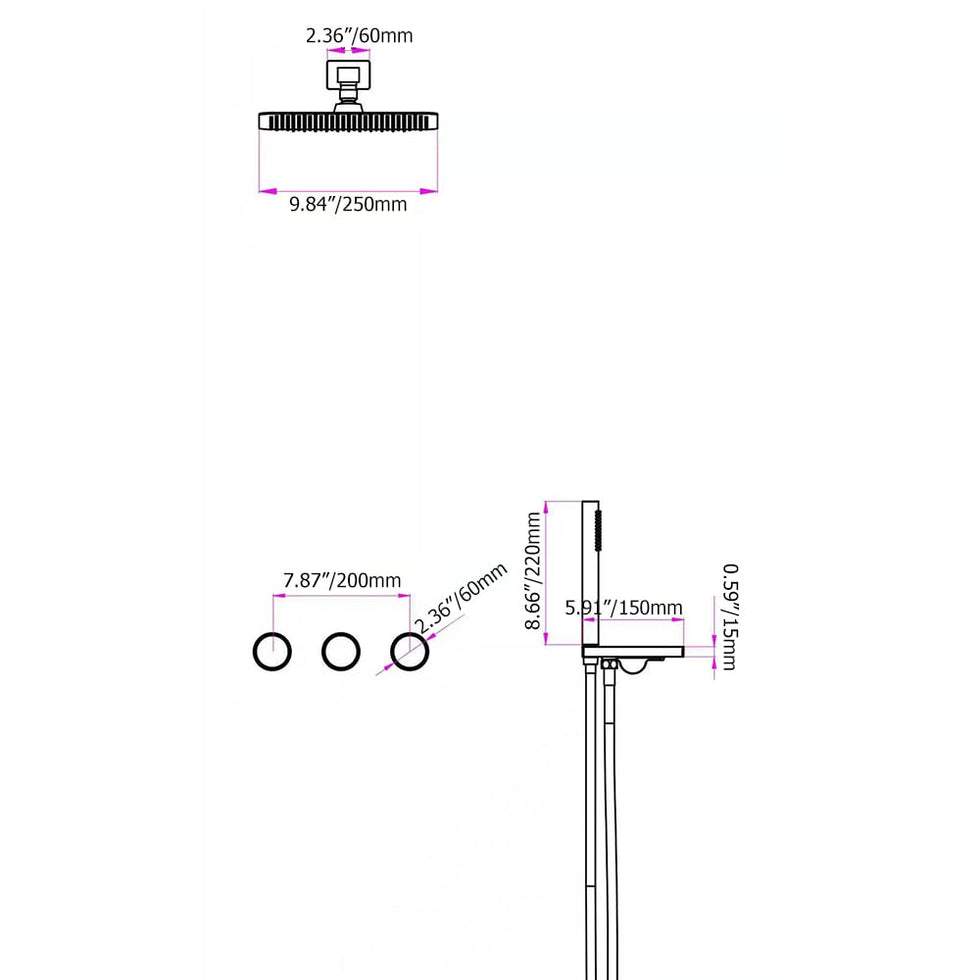 HMR - Wall-Mounted Double Functions Shower System with Standard Valve in Black