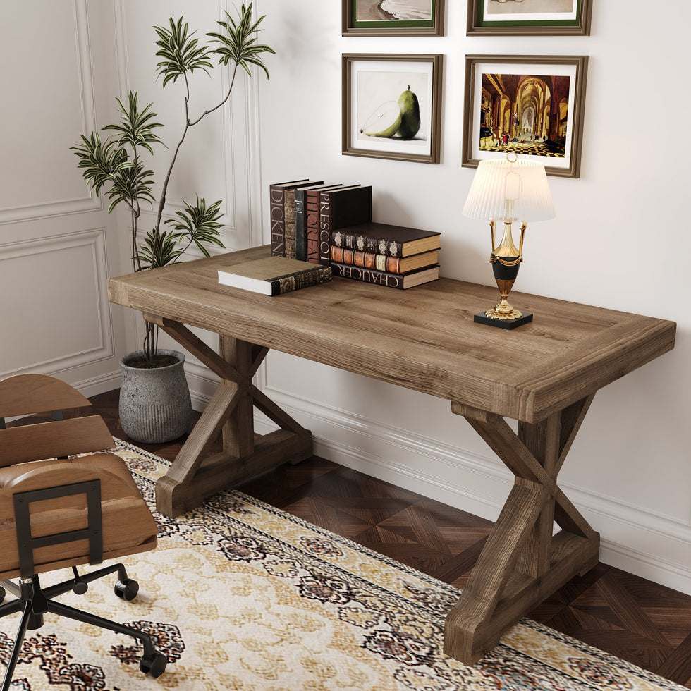 HMR - Vintage Style Rectangular Pine wood Farmhouse Desk