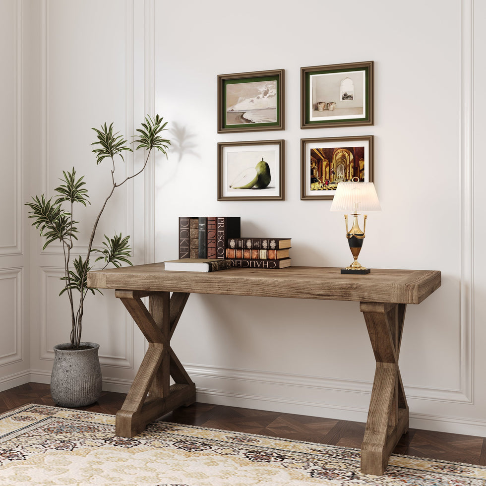 HMR - Vintage Style Rectangular Pine wood Farmhouse Desk