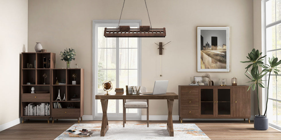 HMR - Vintage Style Rectangular Pine wood Farmhouse Desk